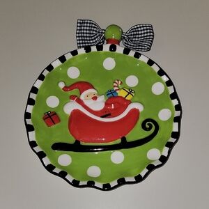 MUDPIE CERAMIC SANRA CLAUS ON A SLED DECORATIVE PLATE